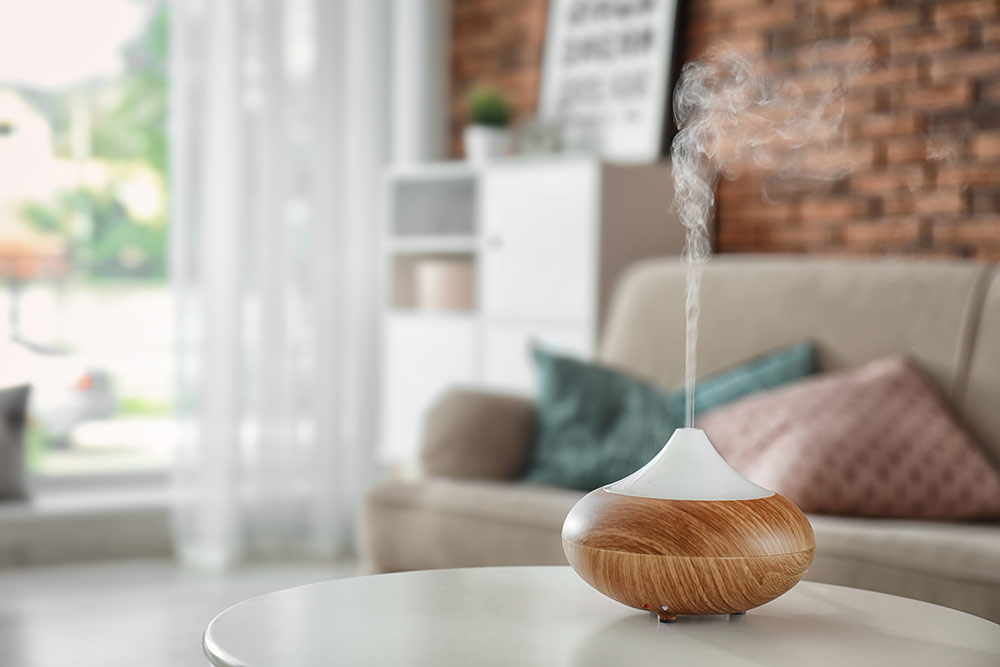 Steam aromatherapy diffuser in living room